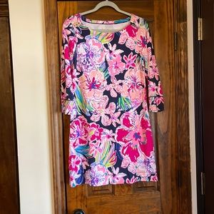 Multi-colored boatneck mini dress